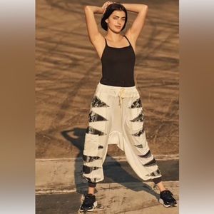 Free People Sunburst Harem Pants Nylon White Black Bandana Print SMALL NWOT